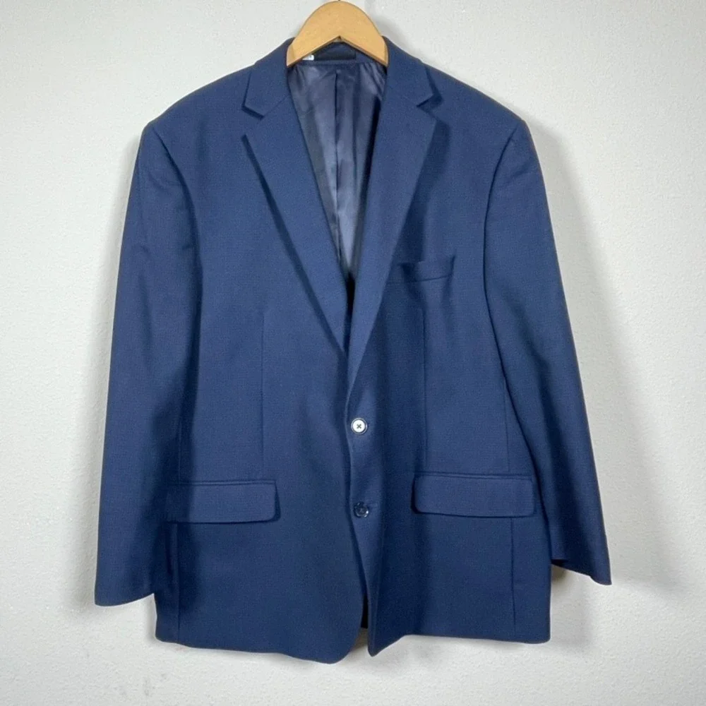 Van Heusen Flex Suit Jacket Mens 48R Navy Blue Textured 2-Button Blazer Stretch
